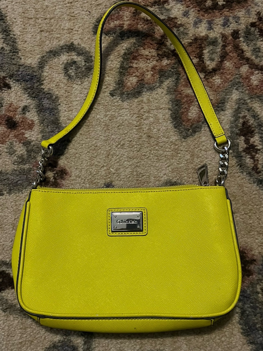 Calvin Klein Bright Yellow Shoulder Bag with Chain Detail